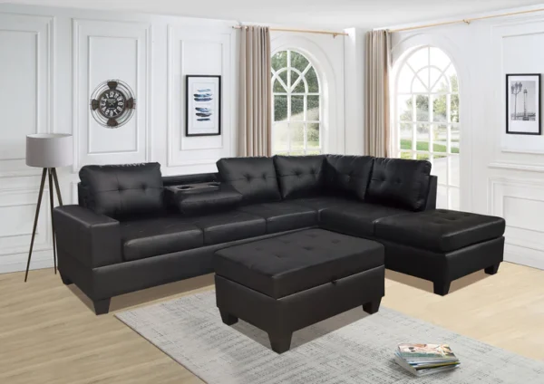 College Black PU Sectional