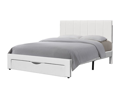 Miami Bed with Storage Drawer White PU 1