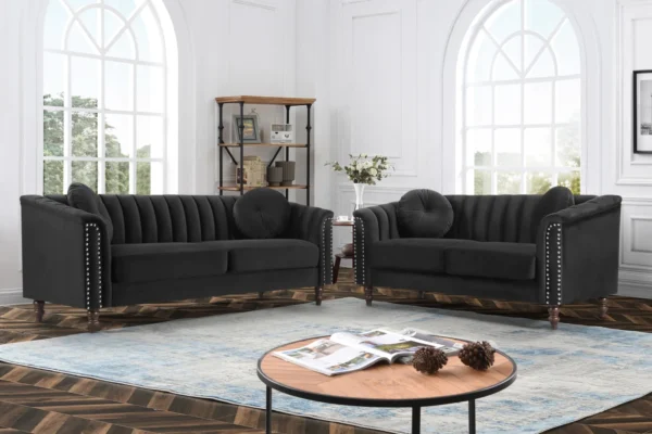 Dark Grey Velvet Sofa Set
